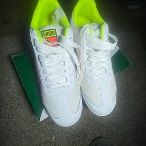 Puma White Sneakers with Neon Yellow Inner Lining